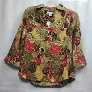 Christopher & Banks Floral Multicolor Quarter Sleeve Blouse Women's Small NWT